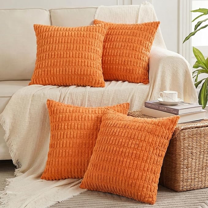 Fancy Homi 4 Packs Decorative Throw Pillow Covers for Living Room Couch Bed, Modern Farmhouse Boho Home Décor Accent Cushion Case, 26" x 26", Orange