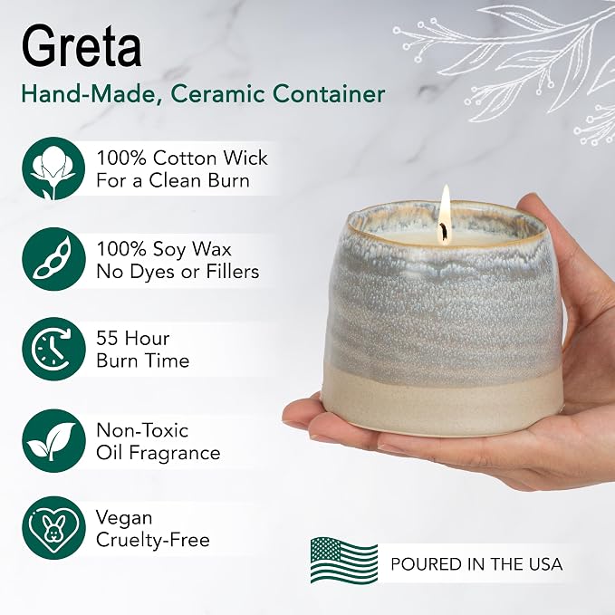 Hyggelight - The Growing Candle, Wild Flower Scented, 10oz Ceramic Pot, Single Wick Aromatherapy Candles, 100% Soy for Women and Men, Greta