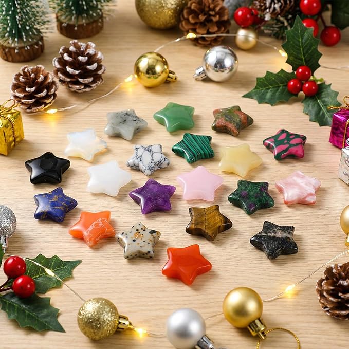 21 Pcs Star Crystals Natural Healing Worry Stones Set Polished Chakra Assorted Gemstones DIY Little Jewelry Decor for Meditation Protection Sacred Reiki Witchy Spiritual Energy Balancing