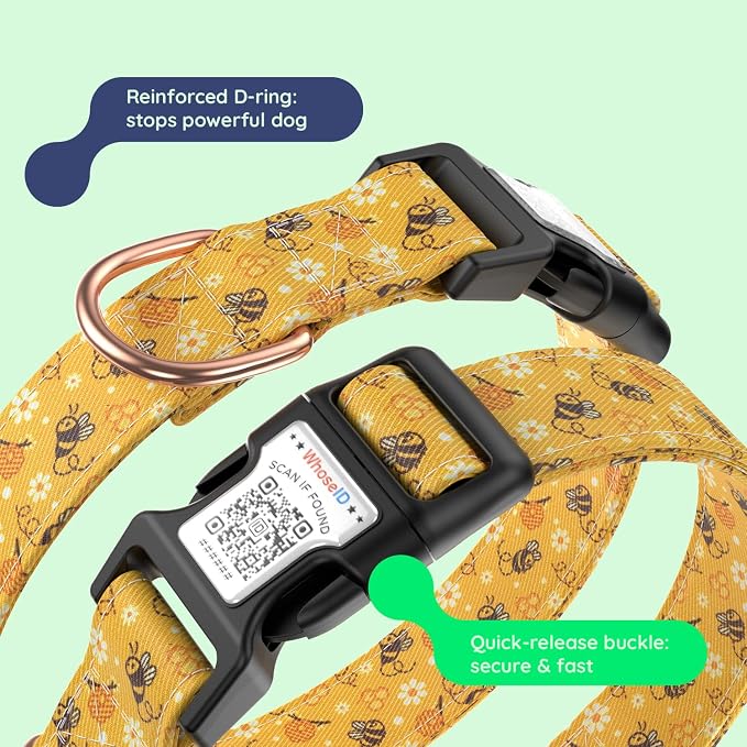 Airtag Dog Collar,with Waterproof airtag Holder，Original Stylish Cute Pattern Design.QR Code ID Buckle，Comfortable Soft Cotton for Small Medium Large Dogs
