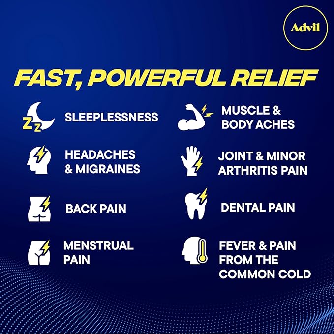 Advil PM Pain Reliever and Nighttime Sleep Aid, Ibuprofen for Pain Relief and Diphenhydramine Citrate for a Sleep Aid - 120 Coated Caplets and Pain Reliever and Fever Reducer, 10 Count Tablets