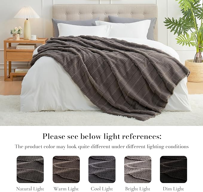 Luxury Striped Faux Fur Throw Blanket for Couch, Soft Cozy Fuzzy Fluffy Soft Plush Blankets Sofa Chair Gift Blankets for Women, 60"x80", Charcoal Gray