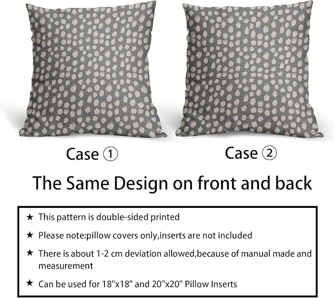 Grey Gray Cream Pillow Covers 22x22 Set of 2 Boho Design Polka Dot Throw Pillows Modern Brush Strokes Print Decorative Outdoor Pillowcase Square Cushion Cover Linen Pillow Case for Home Sofa Couch Bed