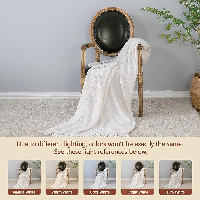 inhand Off White Knitted Throw Blanket for Couch and Bed, 60"x80" | Soft Cozy Knit Blanket with Tassel, Lightweight Decorative Blankets and Throws, Farmhouse Warm Woven for Men and Women