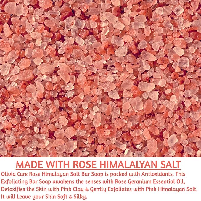 Olivia Care Exfoliating Bar Soap, Rose Himalayan Salt, 100% Natural, Organic Ingredients, Clean Energize Mind Body, Full of Vitamin & Antioxidants, Aromatherapy with Oatmeal (Rose Himalayan Salt)