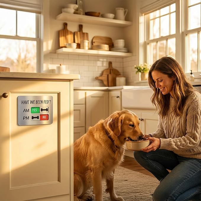 Dog Feeding Reminder - Dog Feeding Chart with Have We Been Fed AM/PM Tracker, Magnets Fed Sign with Pet Tracker for Fridge, Prevent Overfeeding