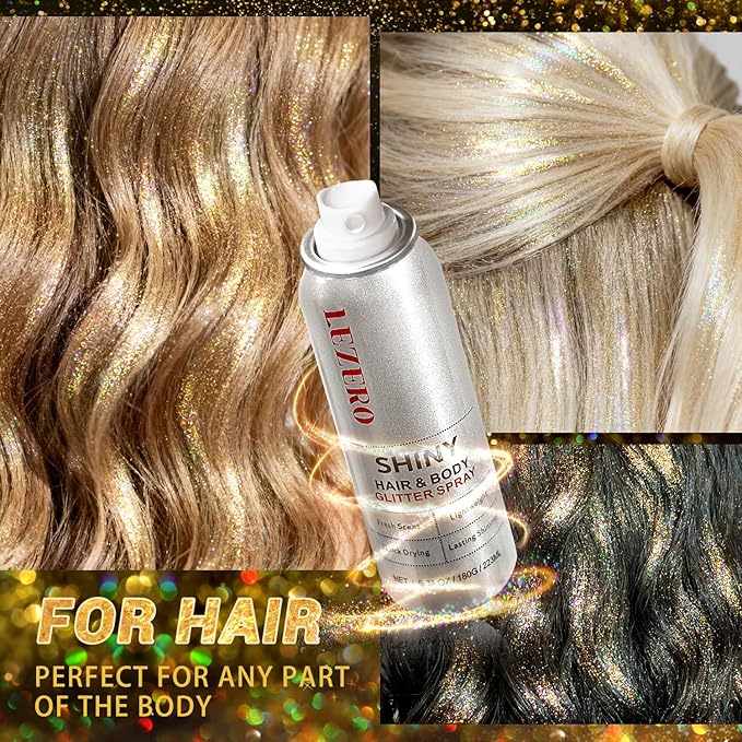 Hair and Body Glitter Spray for Women Kids, 6.34OZ Large Capacity Original Temporary Shimmery Glitter Spray for Festival Rave Outfits Accessories, Singer Concert, Wedding Season, Dazzle Gold