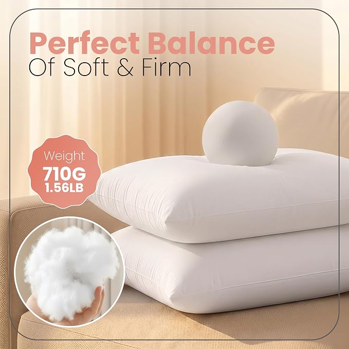 Utopia Bedding 16x24 Pillow Inserts, White Throw Pillows for Couch, 2 Pack | Indoor cushion inserts for bed, sofa & couch, Supportive & fluffy decorative pillows for everyday comfort, Set of 2, White