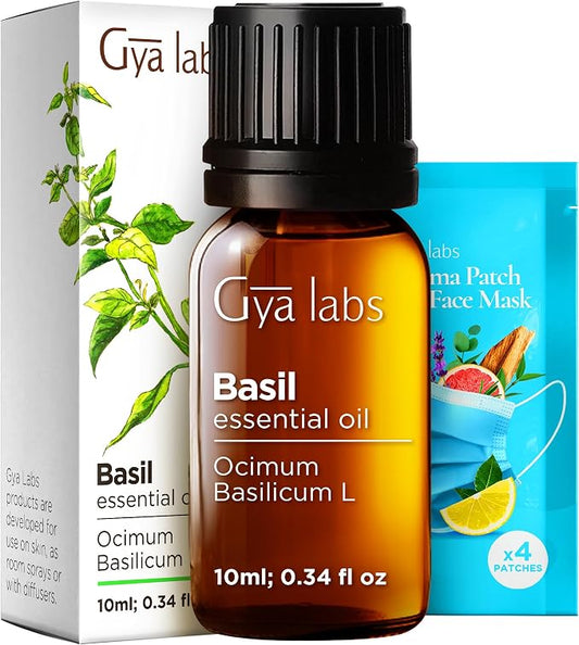 100% Pure Basil Essential Oil - 0.34 Fl Oz - Basil Oil for Hair, Skin, Diffuser, Aromatherapy & DIY Candle Making Scent