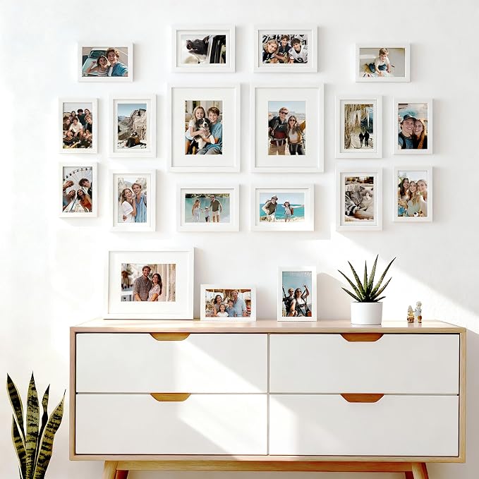 upsimples Picture Frames set of 19, Including 8x10, 5x7, 4x6 White Frame | Multi Picture Frames Collage Wall Decor, Gallery Wall Frame Set, Gift For Christmas, Mothers' day, Wedding, Dorm, Living Room