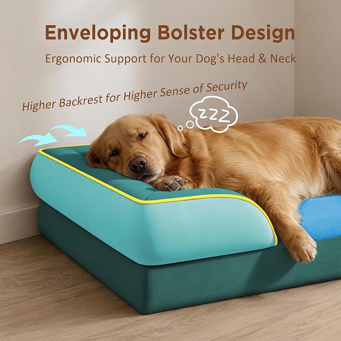 Comfort Expression Orthopedic Dog Bed for Extra Large Dogs with Bolster | Waterproof Dog Couch Bed with Washable Cover & Non-Slip Bottom, Supportive Egg Crate Foam XL Pet Bed, 42x30 Inch