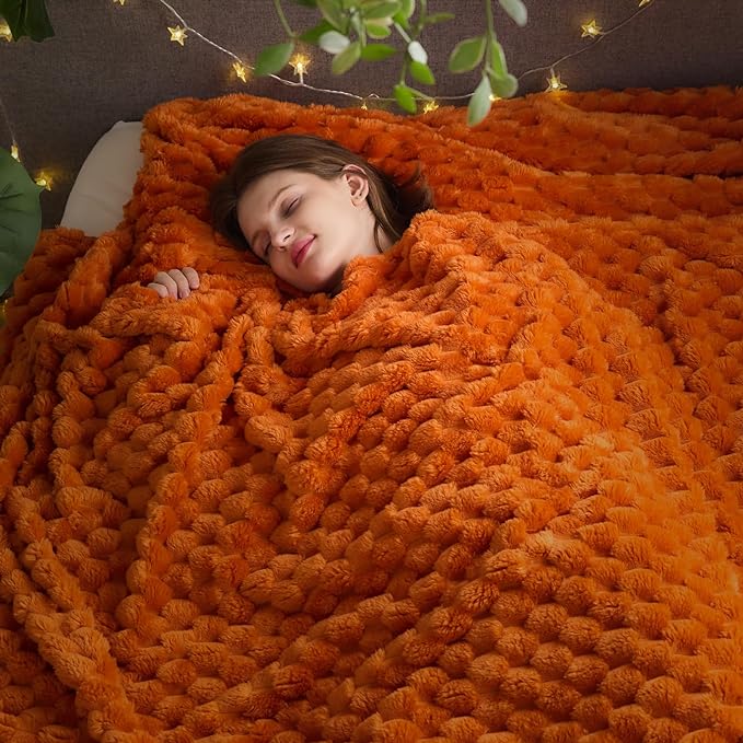 NEWCOSPLAY Fleece Clouds Cozy King Blanket for Couch, Orange, 90"x110" | Premium Silky Flannel Blanket, Soft Lightweight Fluffy Throw Blanket for Bed Sofa Decor, Gift for All Season Use
