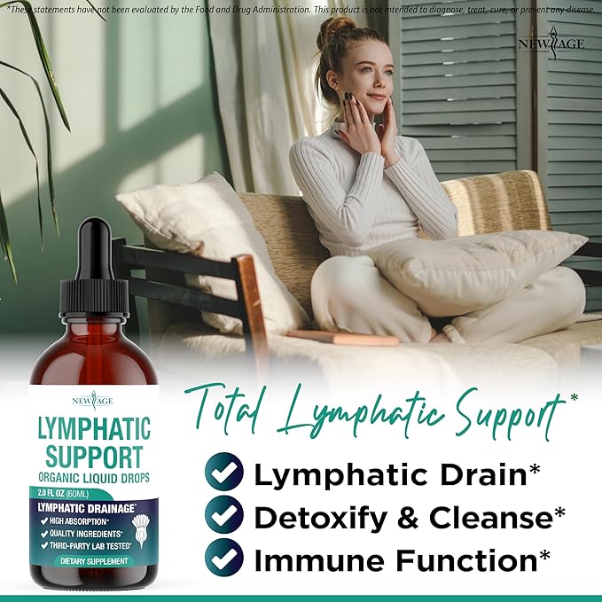 Organic Lymphatic Drainage Drops - All in 1 Organic Lymphatic Drainage Supplement with Burdock Root, Echinacea, Elderberry, Calendula, Cleavers Herb, Dandelion Supports Lymphatic Health - 8 OZ