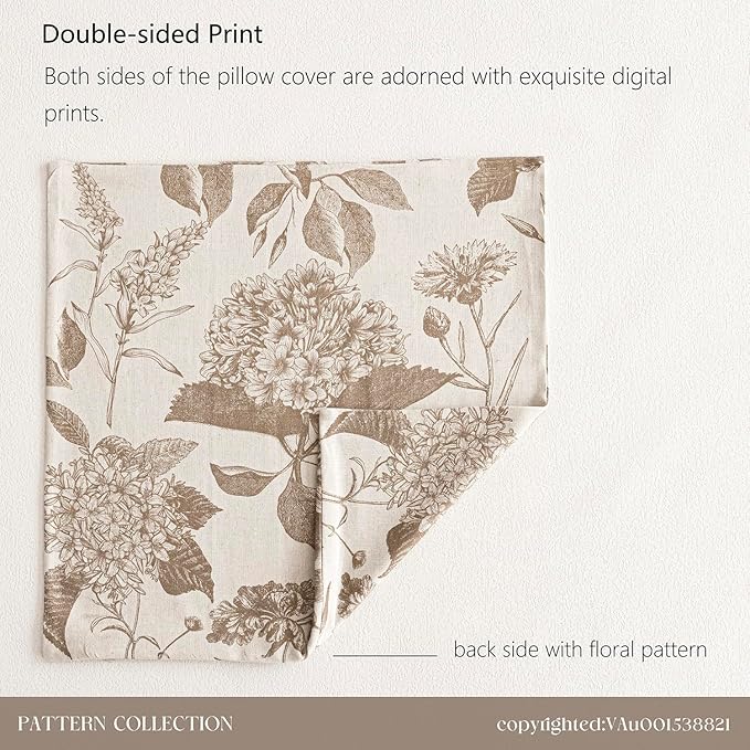 Foindtower Set of 2 Linen Floral Throw Pillow Covers Vintage Accent Print Decorative Cushion Covers Farmhouse Boho Home Decor for Sofa Chair Couch Bedroom Living Room,20×20 Inch,Light Brown