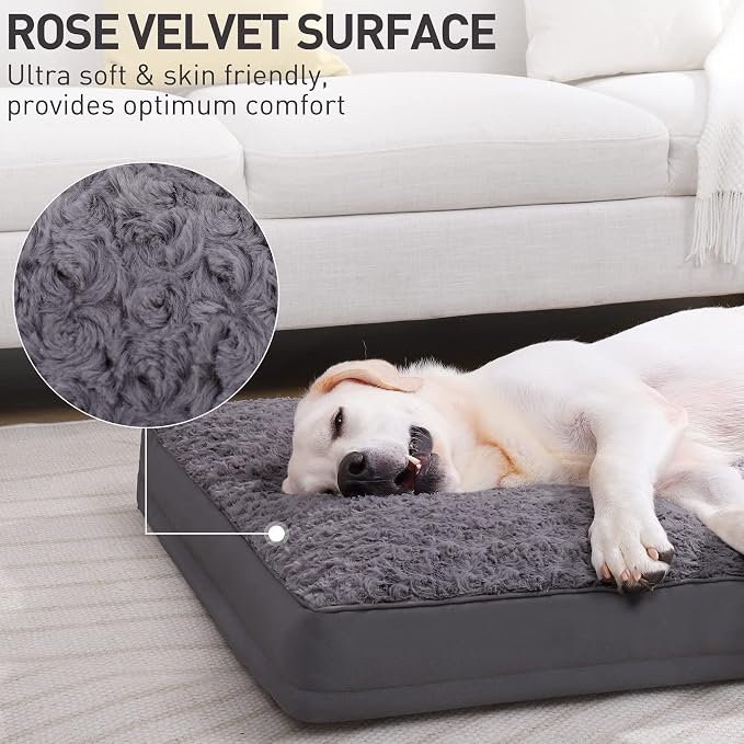 Dog Crate Bed Waterproof Dog Beds for Medium Dogs Rose Velvet Soft Fluffy Washable Dog Bed with Removable Cover & Anti-Slip Bottom, 35 x 22 Inch, Gray (Pack of 2)