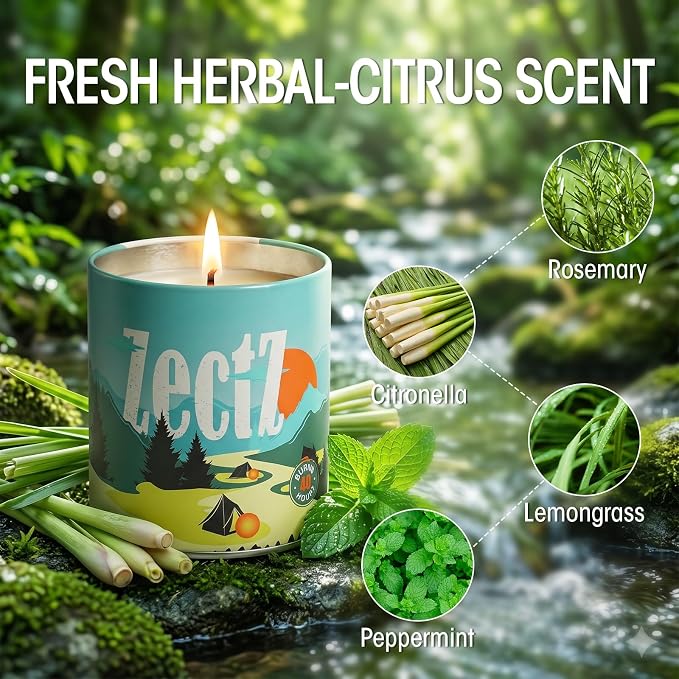 Citronella Candle for Outdoor Indoor, with Lemongrass, Rosemary, and Peppermint Oil, 9 oz, 6 per Pack