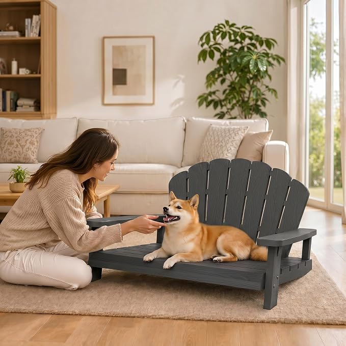 Outdoor Dog Sofa Chair, Black, 40.24" L x 30.08" W x 20.04" H | Waterproof Resin Dog Bed, For Patio Furniture, Easy Assembly and Clean