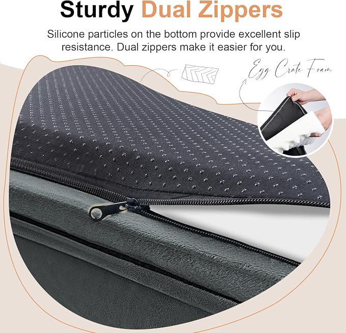 Orthopedic Dog Bed for XX-Large Dogs, 44 x 34 Inch, Dark Grey | Egg crate foam for joint support, 3-sided bolster pet sofa, waterproof lining, washable cover, and non-skid base
