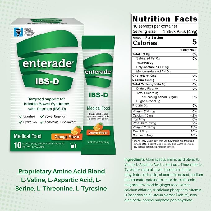 enterade IBS-D Powder Packets for IBS Relief of Symptoms from Irritable Bowel Syndrome with Diarrhea (IBS-D), Orange, 30 Single-Serving Powder Packets
