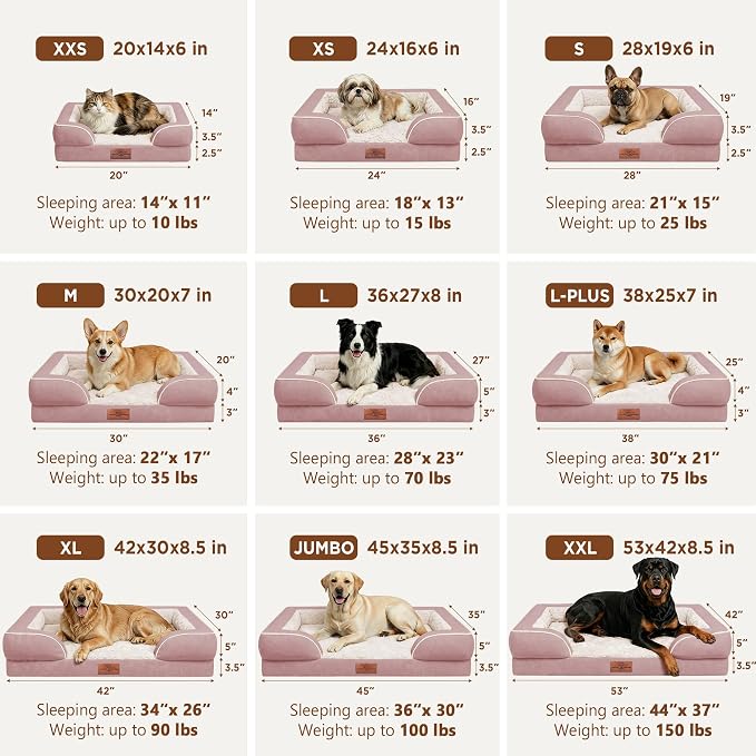 Comfort Expression Orthopedic Dog Bed for Extra Large Dogs 53x42 Inch, Waterproof Supportive Egg Crate Foam XXL Pet Bed with Removable Bolsters, Dog Couch with Washable Cover & Non-Slip Bottom, Pink | Supportive Egg Crate Foam Big Dog Bed with Removabl...