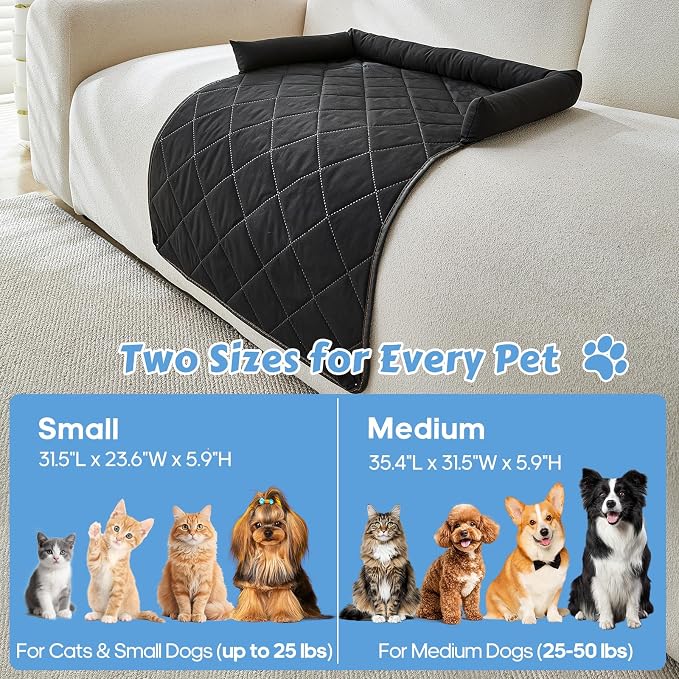 Cooling Dog Bed Mats with Neck & Head Support, 35.43 x31.5 inch Black | for Small and Medium Dogs & Cats, Non-Slip, Machine Washable, Protects Sofa from Fur & Scratches