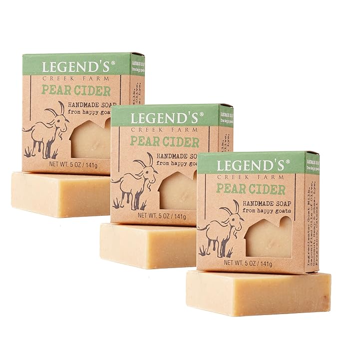 Legend's Creek Farm Goat Milk Soap - Cleansing Moisturizing Bar for Hands and Body - 5 Oz Creamy Lather, Nourishing, Gentle Natural Soap for Sensitive Skin (Pear Cider, Pack of 3)