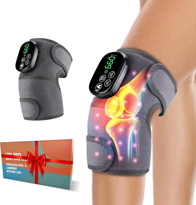 Knee Massager, Knee Wrap with 660nm Red & 850nm Infrared Light, Electric Heating Pad for Knee Comfort, Cordless Rechargeable Heat Wrap for Joint, Shoulder, Muscle