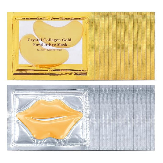 CAHIUYOA 30PCS Lip Mask & Eye Mask 24k Gold Under Eye Patches for Puffy Eyes and Dark Circles Effectively Moisturizing the Lip and Eye Skin Reducing Fine Lines