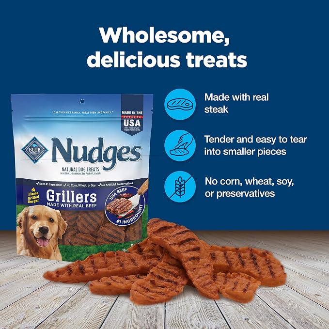 Blue Buffalo Nudges Grillers Natural Dog Treats, Beef, 16 oz, (Pack of 5)