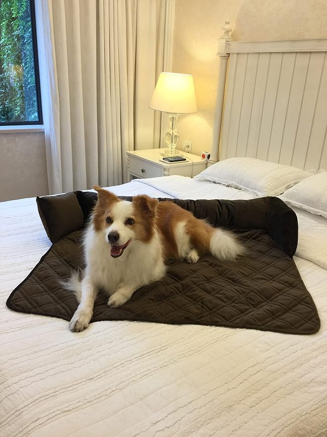 Brilliant Sunshine Chocolate Velvet Dog Sofa Slipcover, Large | Calming Pet Couch Bed with Removable & Washable Cover, Funiture Protector & Bed Mat for Dogs, Pets, Cats, 42"×32"×8"