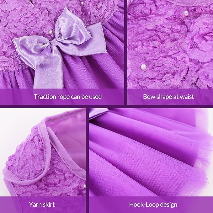 ASENKU Dog Dress Pet Wedding Dress Puppy Birthday Party Outfit, Purple L | Dog Flower Girl Dress With Leash Hole, Princess Puppy Dress For Weddings, Daily Wear, Fits Small Medium Large Dogs Cats