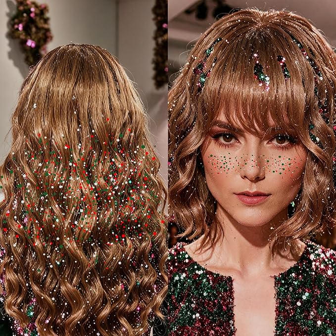 Red Green and White Christmas Body & Face Glitter Stick,【Waterproof】【Long-Lasting】【Sparkling】 for Singer Concert Outfits, Festival Rave Mermaid Accessories Chunky Glitter Makeup for Women (09#)