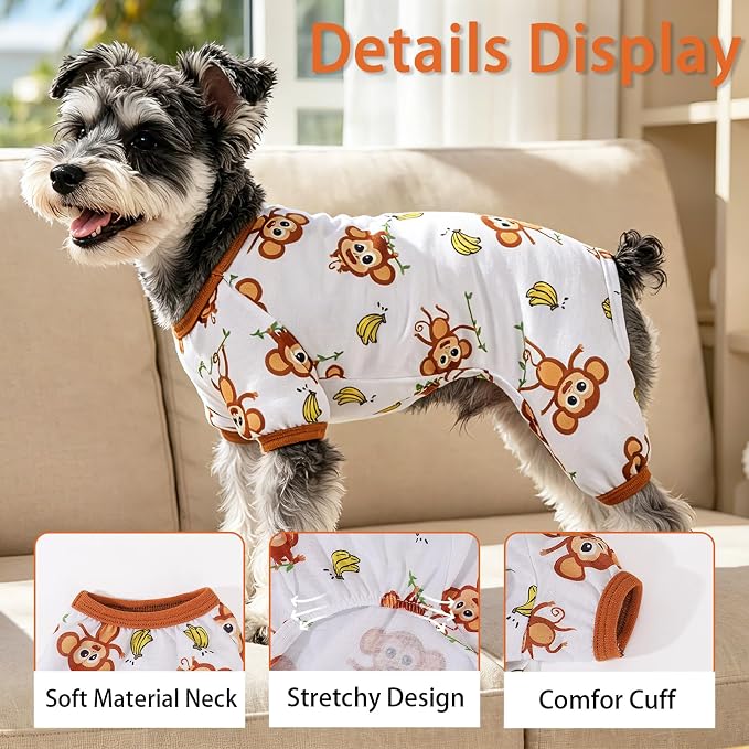 Chihuahua Clothes Dog Pajamas for Small Dogs Soft Strechy Summer Dog Pjs Puppy Clothes for Yorkie Boy Girl Cat Pet Outfits Cute Pattern XXS~L (Monkey, X-Small)
