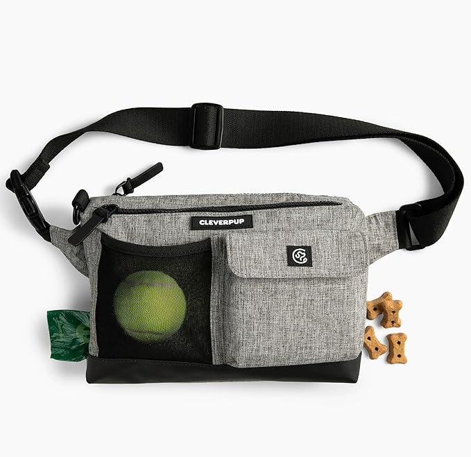 Cleverpup Walk & Train 2-in-1 Dog Walking Bag - Hands-Free, Heather Grey