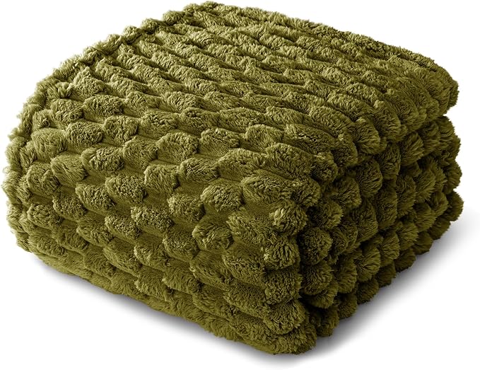 Whale Flotilla Soft Fleece Twin Size Bed Blanket 3D Jacquard, Olive Green | Lightweight Coverlet Bedspread, Super Cozy Plush Fluffy Fuzzy All‑Season Decorative Blanket for Bed, Dorm Essentials, 60"x80"