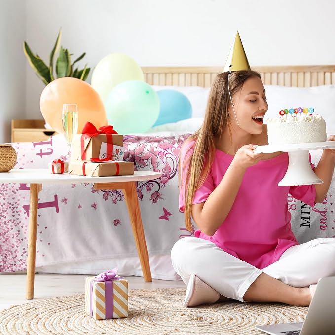 Vuinezo 17 Year Old Girl Gift Ideas Blanket 50"X60", 17th Birthday Decorations for Girls, 17th Birthday Gifts for Girls, Happy 17th Bday Throw, Teen Girl Birthday Gifts, Sweet 17 Year Old Presents