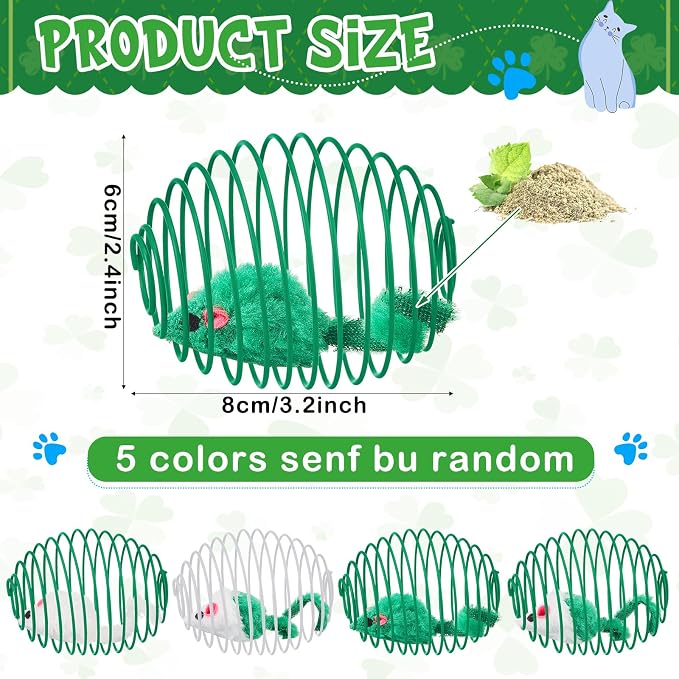Jecery 5 Pcs Cat Toys Spring,Mouse,Green