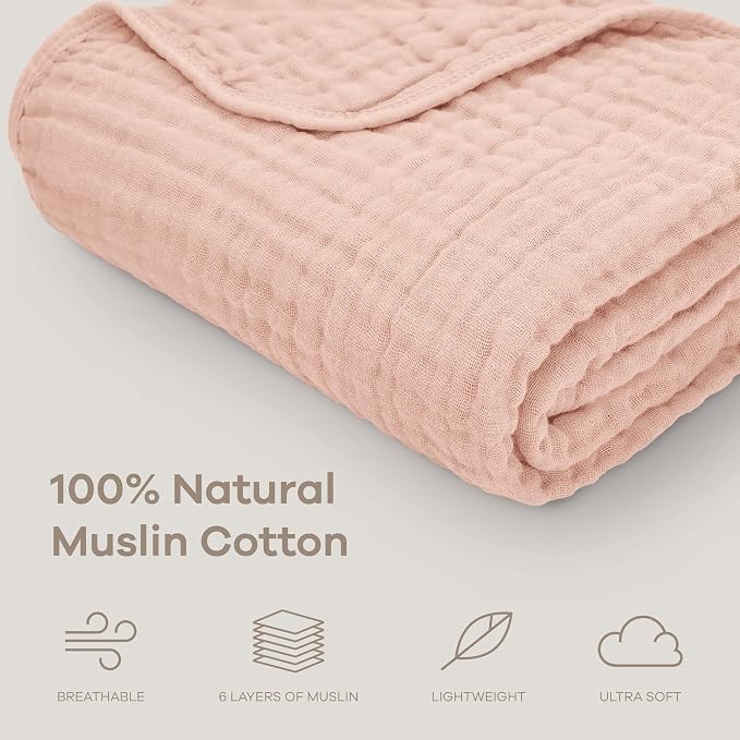 Comfy Cubs Muslin Baby Blanket 40" x 40" L - Swaddle Blankets Blush | Soft, Lightweight, 6-Layer Cotton Breathable Baby Blankets - Comfortable, Gentle & Versatile Cotton Baby Blankets for Sleep