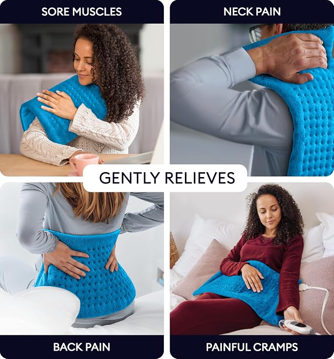 GENIANI Electric Heating Pad for Back Pain & Cramps Relief, Electric Throw, Self Care Gifts for Women, Heating Pad for Neck & Shoulder, Machine Washable Microplush, Auto Shut Off (12×24", Aqua Blue)
