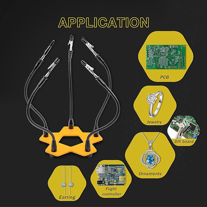 KOTTO Third Hand Professional Soldering Stand Tool PCB Holder Five Arms Helping Hands Crafts Jewelry Hobby Workshop Helping Station Non-Slip Steel Weighted Base for PCB Electronics Wires