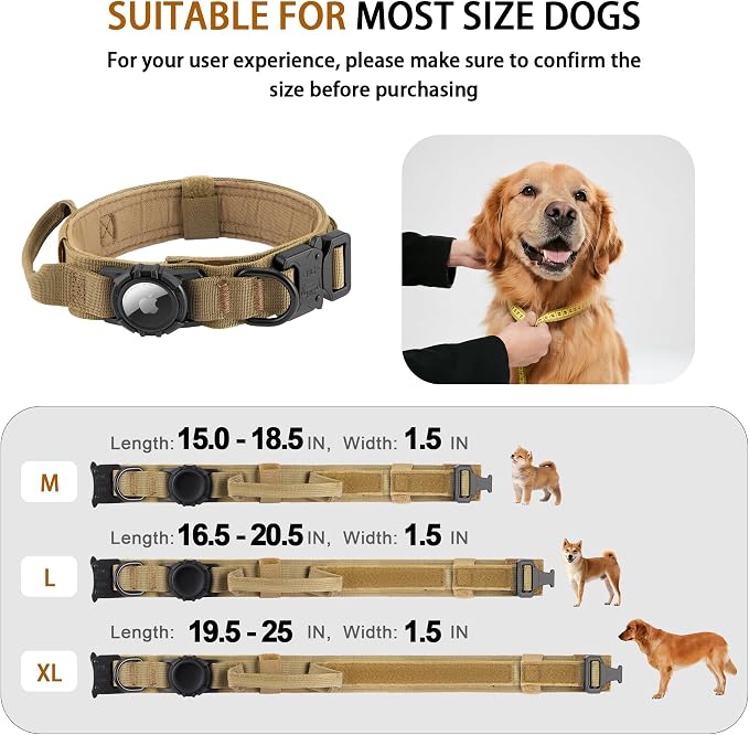 Tactical AirTag Dog Collar Leash Set - Heavy Duty, Adjustable GPS Collar