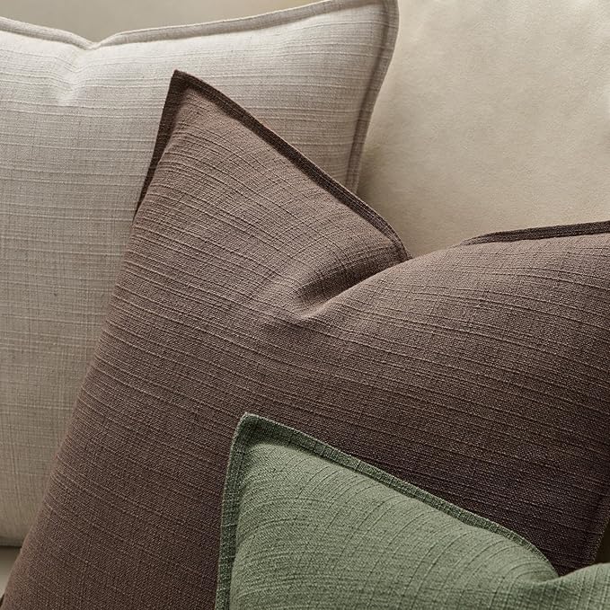 MIULEE Thick Textured Decorative Throw Pillow Covers 20x20 Inch Dark Brown | Set of 2, Linen Blend Pillow Cover, Flange Edge Design, Farmhouse Modern Boho Style, Bed Couch Living Room Decor