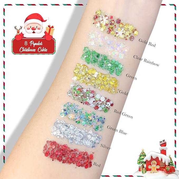 Gold Body Hair Face Glitter Stick, Holographic Sequins Face Sparkle Glitter Gel Neon Outfit for Women Face Paint Rave Festival Mermaid Chunky Makeup
