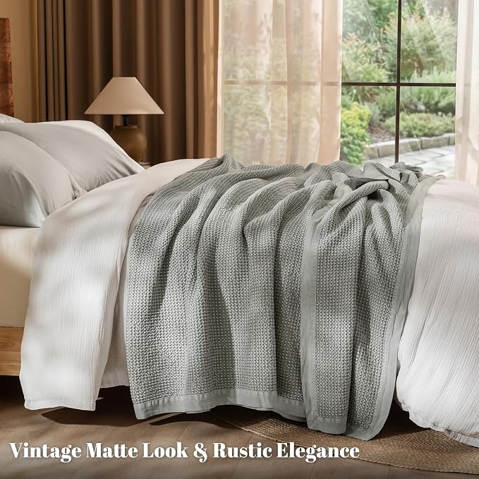 PHF Stone Washed 100% Cotton Waffle Blanket, Vintage Deep Honeycomb Texture, Breathable Thermal Blanket for Bed & Home Decor, All Season Layering - King, Frosted Grey