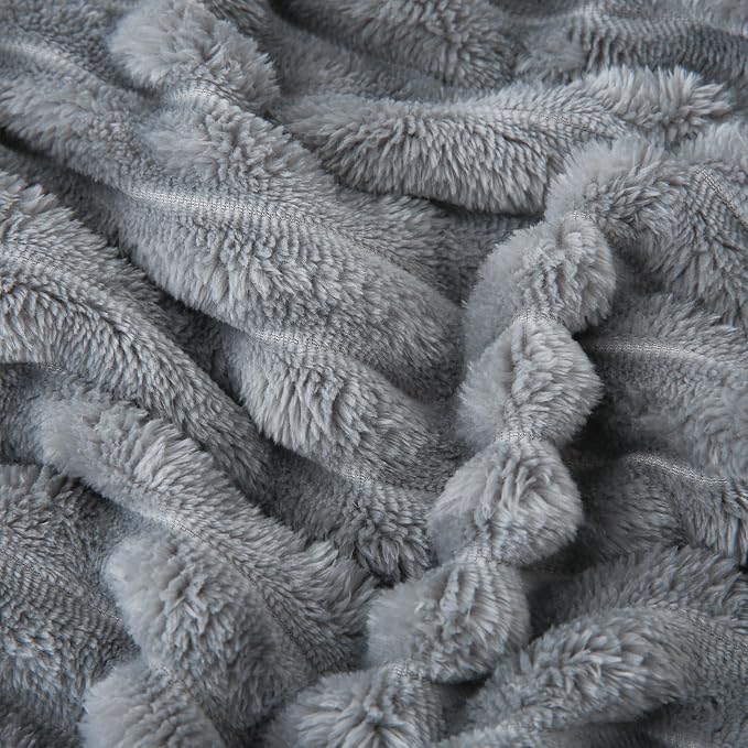 Grey Fleece Throw Blanket 60”×80” for Couch Sofa Livingroom | Super Soft Cozy Plush Microfiber Flannel Bed Blanket Striped Design Lightweight Home Decor Gifts for Adults Mom Women
