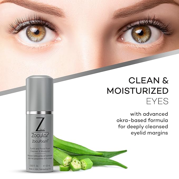 Zocular ZocuFoam Eyelid Cleanser - Foaming Eyelid Scrub - Natural pH Balanced Solution - 25mL