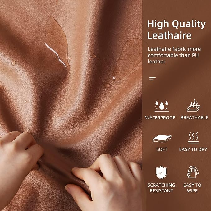 Large Leather Dog Sofa: Scratch Resistant Pet Couch up to 77lbs | Luxury Modern Indoor Dog Furniture, Elevated Wooden Frame Doggie Lounge Bed for Large Pet, Replaceable Cover, Easy Clean