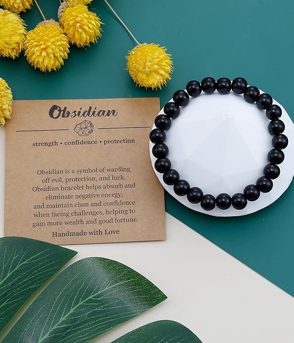 BOMAIL Natural Stone Bracelet for Women Men - 8MM Semi-Precious Gemstone Beaded Bracelet Healing Crystal Stretch Bracelet Yoga Bracelets Jewelry