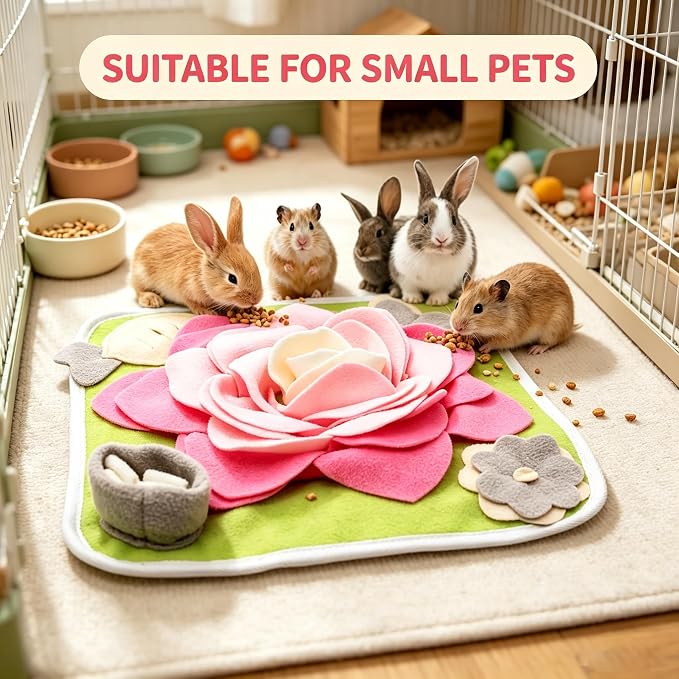 Rabbit Foraging Mat Snuffle Mat for Small Animals Bunny Puzzle Toys Pets Interactive Feeding Mat for Guinea Pigs Hedgehog Chinchilla Puppies (Pink)