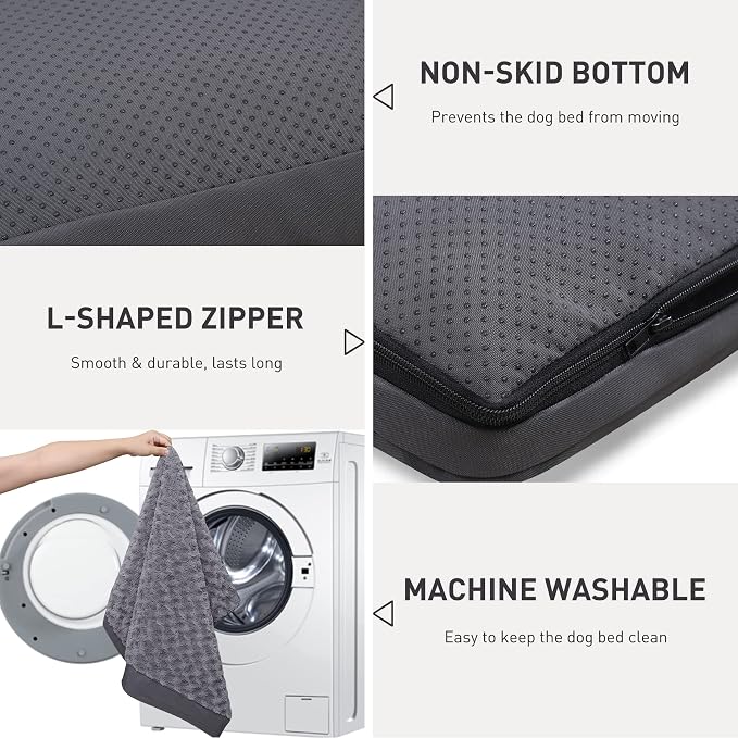 KSIIA Washable Dog Bed for Crate Waterproof for Medium Dogs,41x27 Inch,Gray | 3in egg crate foam,orthopedic support,Soft rose velvet,3ply waterproof fabric,removable cover,anti-slip base,washable